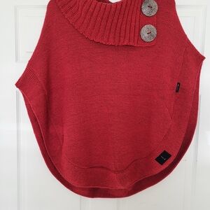 Women’s Red Knit Button-Shoulder Poncho Sweater